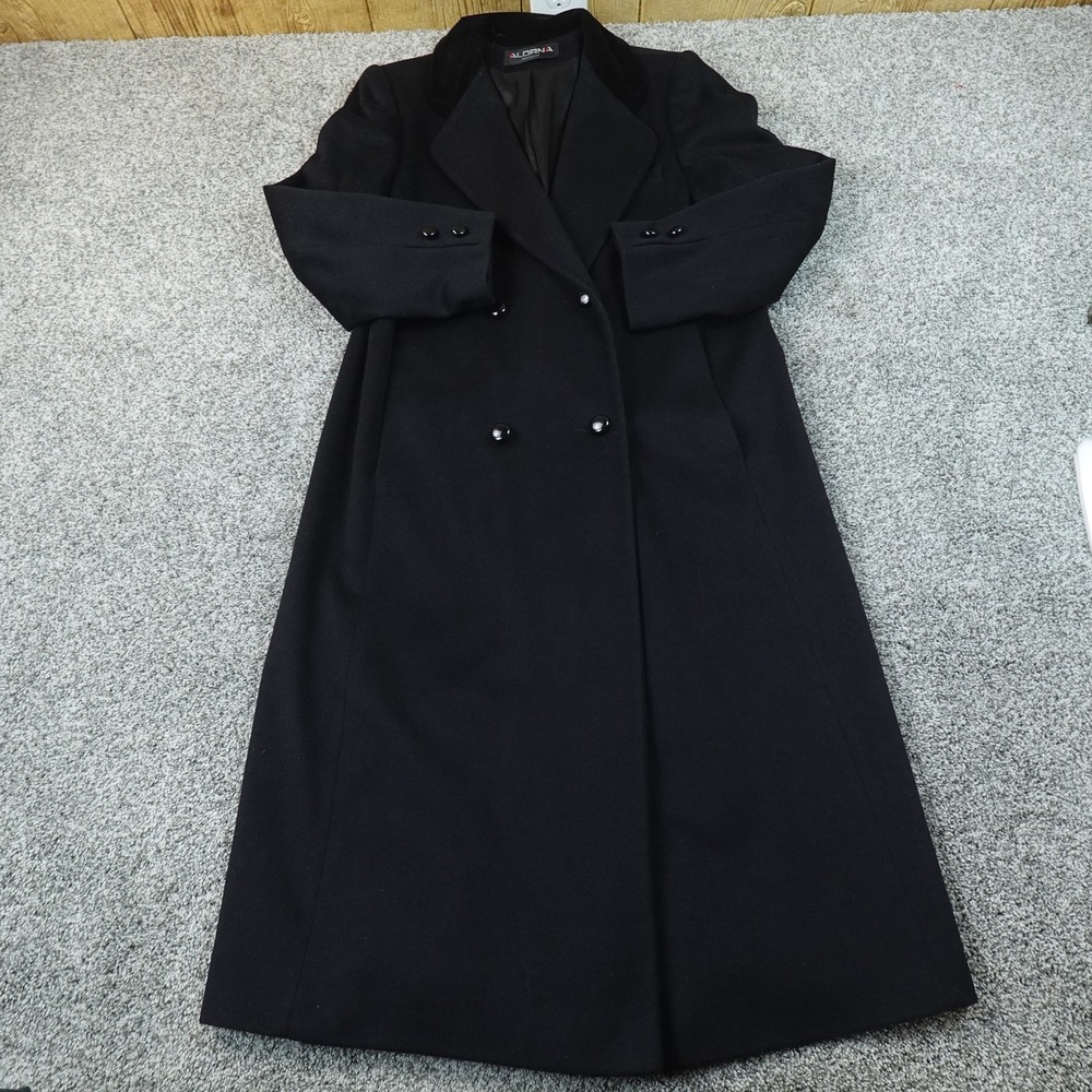 VTG Wool Jacket Womens M Black Double Breasted Long Duster Overcoat Trench Coat
